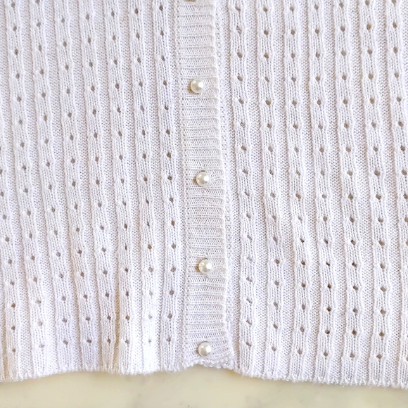 NWOT. Woman's Wool blended crochet V-Neck cardigan with pearl buttons. - Picture 4 of 4
